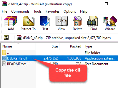 Öffnen Sie den Zip-Ordner und kopieren Sie die DLL-Datei