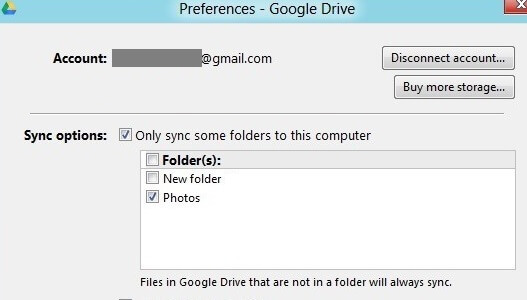 google drive hanya menyinkronkan beberapa folder ke komputer ini