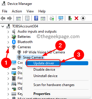 Device Manager Camera Snap Camera Update Driver Мин