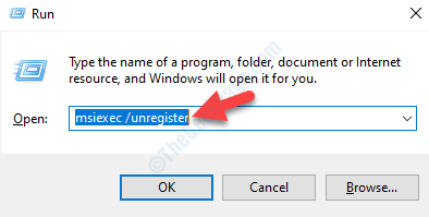 Executar Comando Tipo de pesquisa Comando para cancelar o registro do Windows Installer Digite