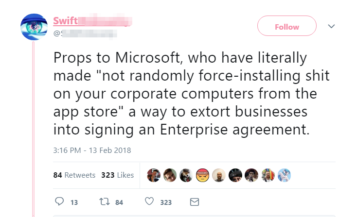 priversti „Windows“ įmones įdiegti programą