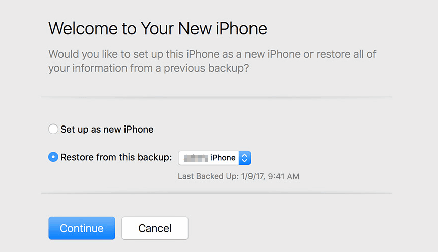 seadistatud uue iPhone'ina Varundust ei saa sellele iPhone'ile taastada, kuna iPhone'i tarkvara on liiga vana teade 