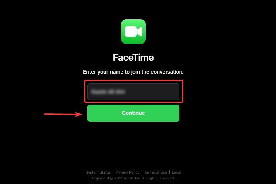Introduceți un nume pentru a vă alătura FaceTime pe Windows 11