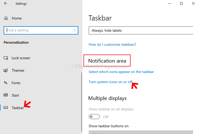 Zone de notification de la barre des tâches de personnalisation Activer ou désactiver les icônes du système