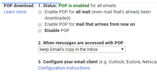 POP 설정 Gmail 이메일은 곧바로 휴지통으로 이동합니다.