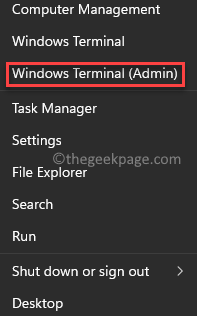 დაწყება მარჯვენა ღილაკით Windows Terminal (ადმინისტრატორი)