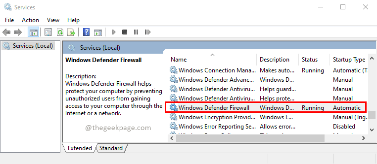 Usługa zapory Windows Defender Min