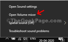 Ikona hlasitosti na hlavnom paneli Kliknite pravým tlačidlom myši na ikonu Open Volume Mixer