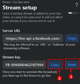 Observer Facebook Reset Copy Stream Key