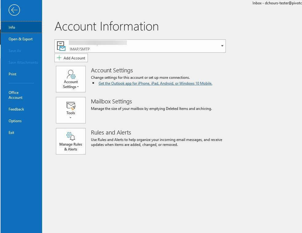 Настройки на акаунта в Outlook Не можете да изтриете имейл папка в Outlook
