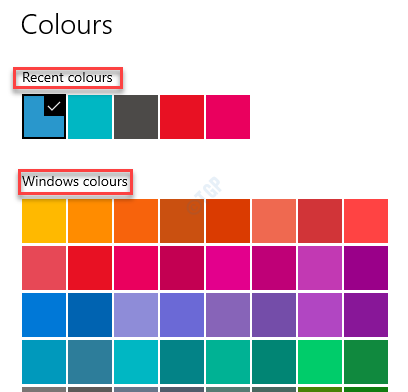 Postavke Boje odaberite iz nedavnih boja ili boja Windows
