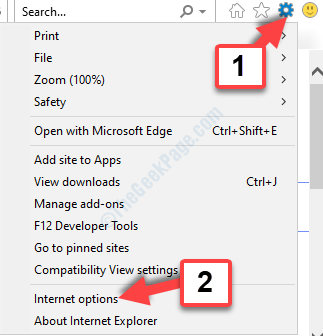 Postavke ikona programa Internet Explorer Gear Internet mogućnosti