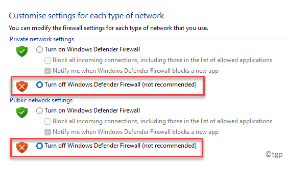 ปรับแต่งการตั้งค่า การตั้งค่าเครือข่ายส่วนตัว เปิดหรือปิดไฟร์วอลล์ Windows Defender การตั้งค่าเครือข่ายสาธารณะ เปิดหรือปิดไฟร์วอลล์ Windows Defender Ok Min Min