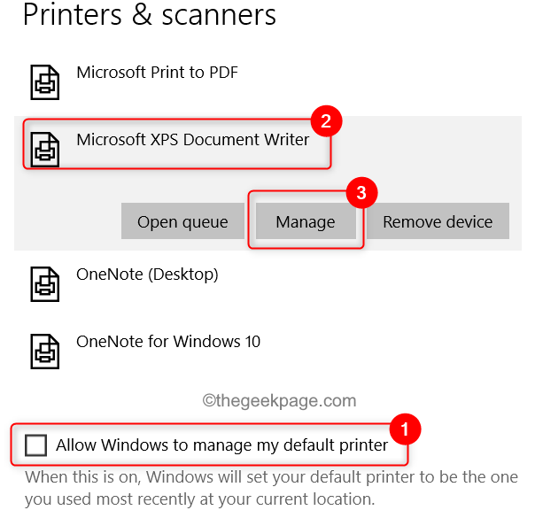Imprimante Microsoft XPs Gérer Min