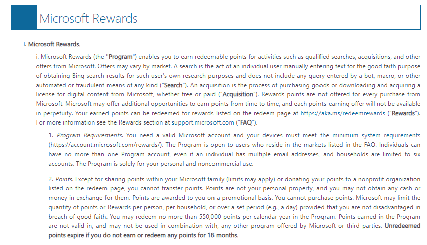 წაიკითხეთ Microsoft Rewards პუნქტები ხელშეკრულებაში