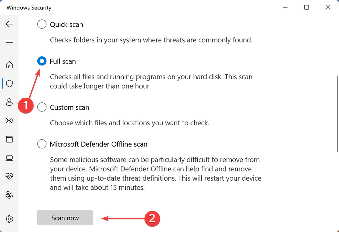 Scanare completă pentru a remedia desktopul Windows 11 care nu răspunde