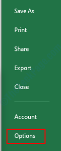 Options MS Excel