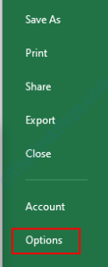 Opções do Ms Excel