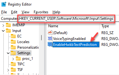 Registrierungseditor Navigieren zum Pfad Enablehwkbtextprediction Doppelklicken