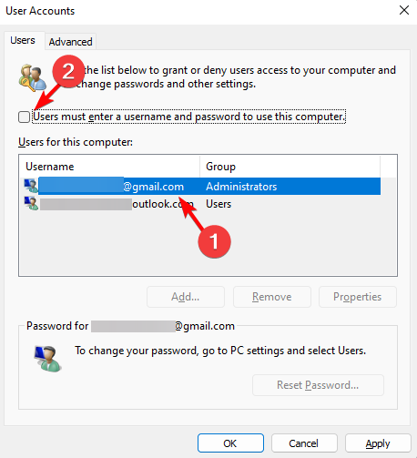 ปิด ผู้ใช้ต้องป้อนชื่อผู้ใช้และรหัสผ่านเพื่อใช้คอมพิวเตอร์นี้