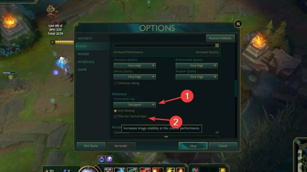 fps League of Legends з вертикальним обмеженням синхронізації на 60