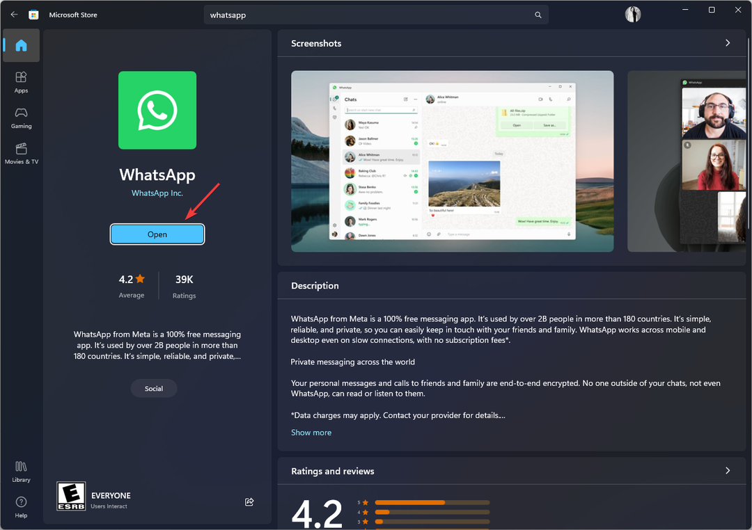 افتح تطبيق WhatsApp whatsapp windows 11