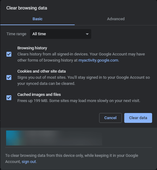 Microsofti meeskonnad ei laadi pilte Chrome Clear Browsing Data
