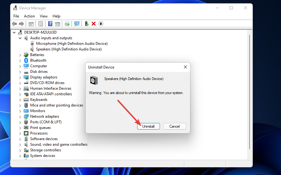 Odinstaluj przycisk Windows 11 bez dźwięku