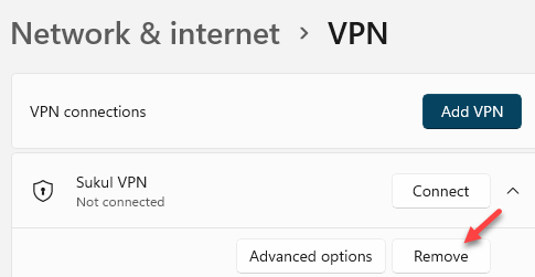 Tinklo ir interneto VPN Pasirinkite Vpn Išskleiskite Pašalinti