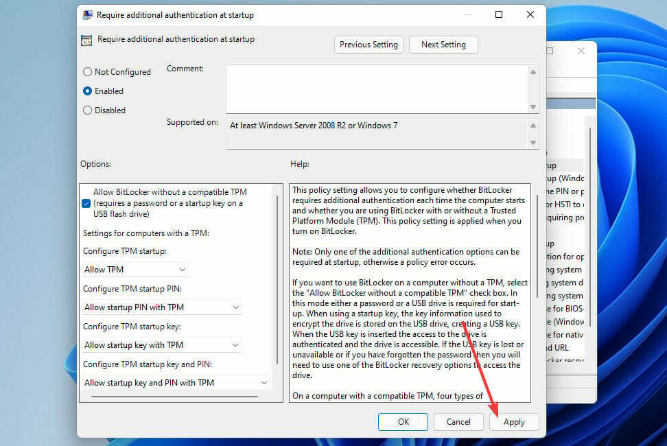 Mygtukas Taikyti „Windows 11“ klaida