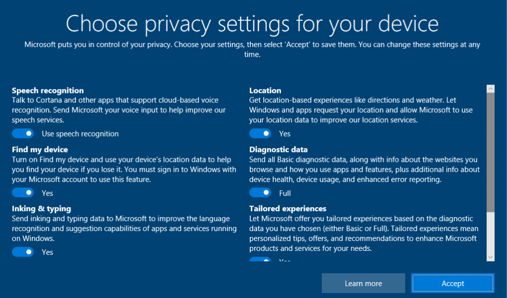 Windows 10 Redstone 4 Privatsphäre