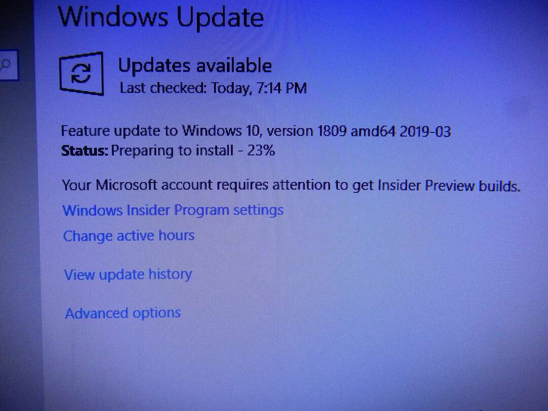 Windows v1809/v1903 amd64 mise à jour sur le système Intel