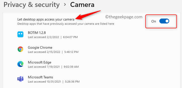Приватност Сигурносна камера Укључи Укључи Укључи Десктоп апликације Приступ камери Мин