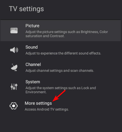 Android TV więcej ustawień