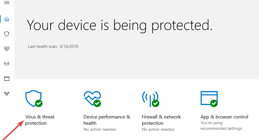 การป้องกันไวรัสของ windows Defender