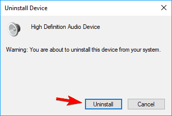 hapus instalan dialog konfirmasi Audio USB gagal memutar nada uji