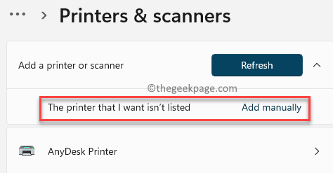 Impressoras e scanners A impressora que eu quero não foi listada Adicionar manualmente