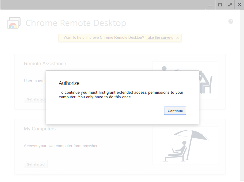 Autorización de escritorio remoto de Chrome