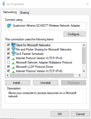 Ethernet īpašībās notika neparedzēta kļūda