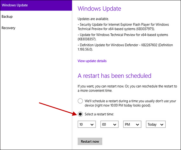Windows 10 pozwala ustawić określony czas dla harmonogramu ponownego uruchamiania Windows Update