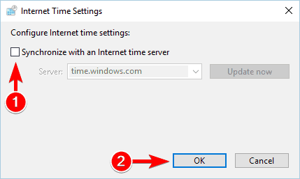 sincronizar con una configuración de cuenta de Outlook del servidor de hora de Internet desactualizada