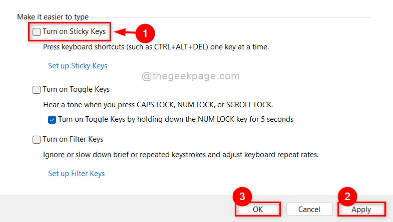 Kapcsolja ki a Sticky Keys 11zon funkciót