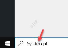 Paleiskite „Windows“ paieškos juostą Sysdm.cpl