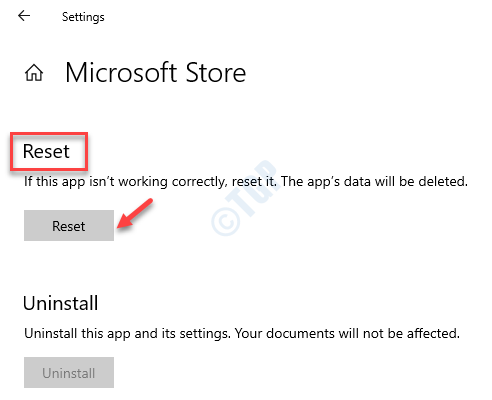 Microsoft Store Advanced Options Reset