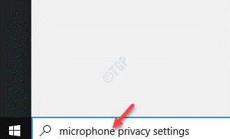Iniciar la configuración de privacidad del micrófono de la barra de búsqueda de Windows