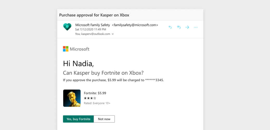 Потвърждение за покупка на Microsoft Family Safety