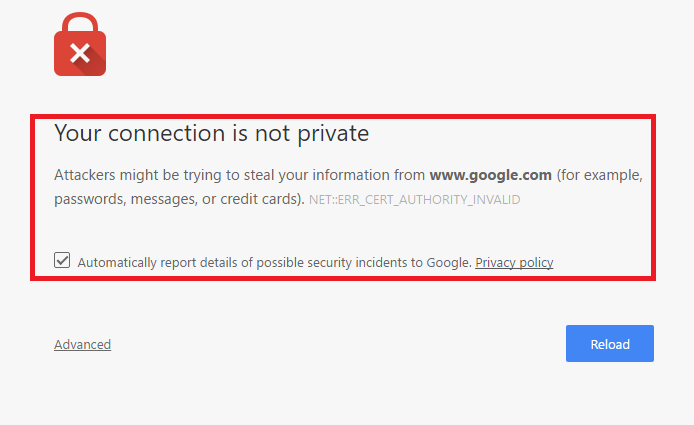 Lahendatud! Teie ühendus pole Chrome'is privaatne viga