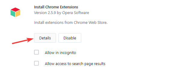 dettagli estensione opera barra degli strumenti del browser