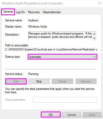 „Windows Audio“ automatinis paleidimas