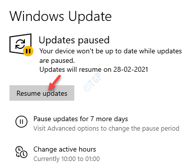 إعدادات Windows Update استئناف التحديثات